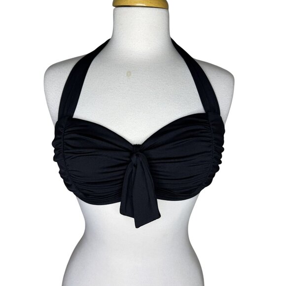 Jantzen Black Shirred Halter Neck Bikini Top, Retro-Style, Wireless, Size Medium - Picture 1 of 10